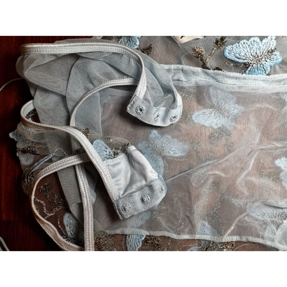 SHEIN BabyBlue Butterfly Embroidery Sheer Mesh Teddy Bodysuit - Picture 4 of 5